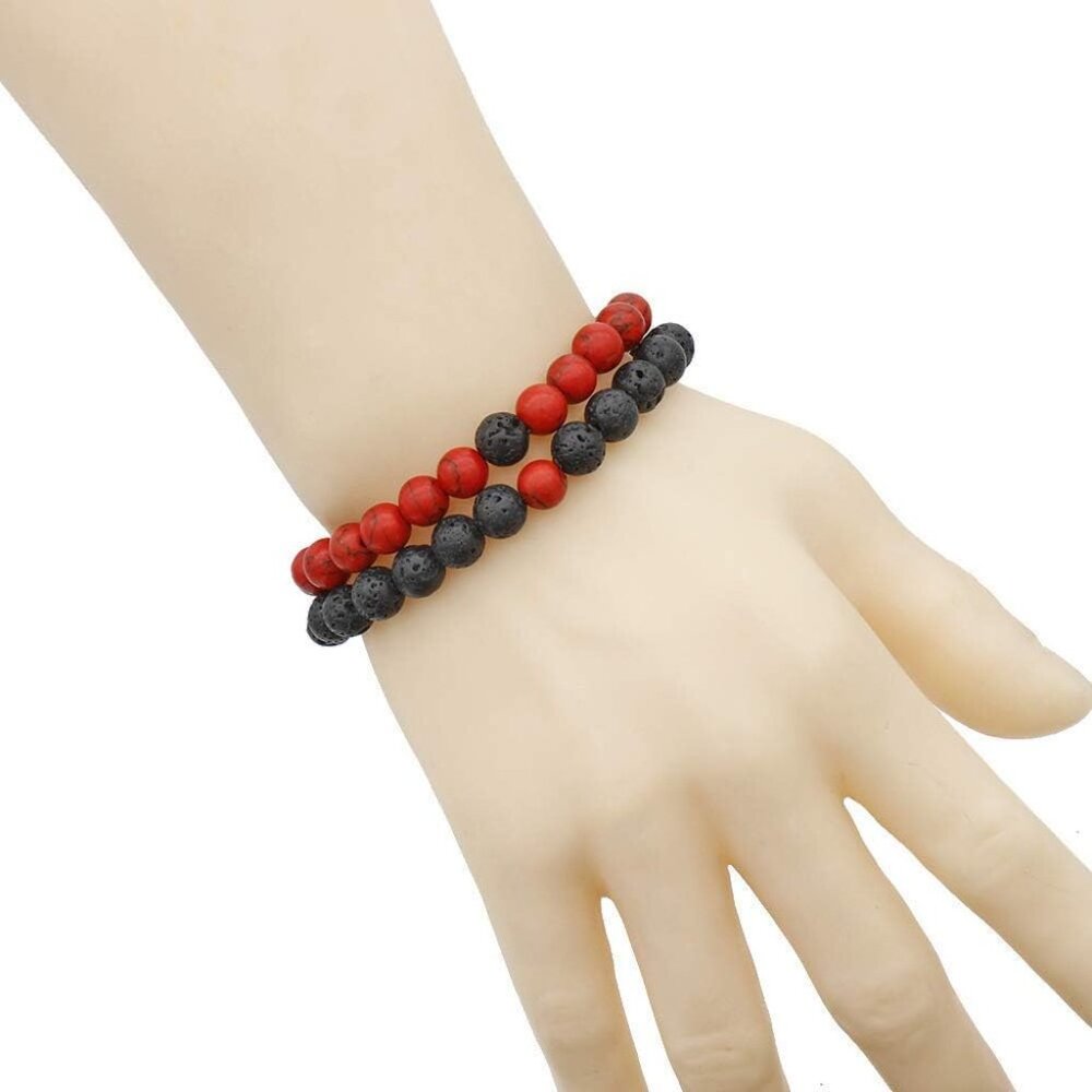 Mens Beaded Bracelets Couples Matching Bracelet Set Lava Rock Beads for Women St - Picture 6 of 6